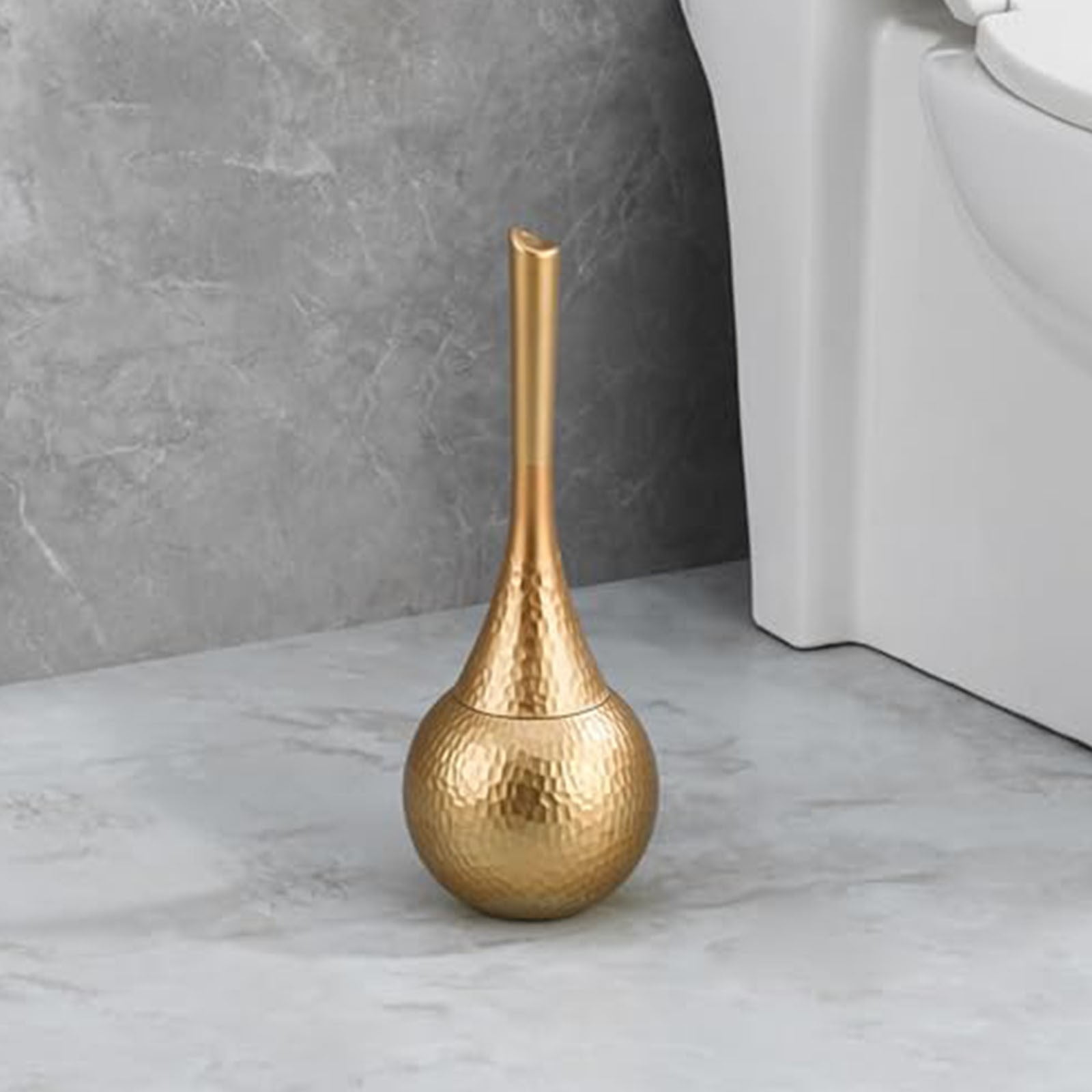 Toilet Brush and Holder Set,Brushed Nickel Modern Bathroom Brush with Anti-Splash Shield 360°Cleaning,ABS Plastic Rust-Proof Waterproof Toilet Bowl Cleaner for Household Cleaning(Gold,5.5x5.5x15")