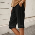 thumbnail image 4 of Womens Bermuda Shorts Cotton Linen Elastic Waistband Pockets Breathable Knee Length Bermuda Long Shorts for Women, 4 of 5