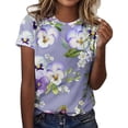 thumbnail image 3 of Fiudx Ofertas de La Semana Camiseta de Manga Corta con Cuello Redondo y Estampado de Flores y Plantas Informal de Moda para Mujer, 3 of 3