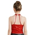 thumbnail image 5 of Hansber Girls Sparkling Halter Neck Jazz Dance Ballet Crop Top Sleeveless Tees for Cheerleading Red 8, 5 of 7
