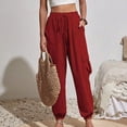 thumbnail image 3 of Women Fashion Casual Solid Color High Waist Casual Pants Pocket Side Drawstring Hem Cargo Pants Womens Casual Pants plus Casual Pants for Women with Pockets Womens Pants Straight Leg Womens Casual, 3 of 8