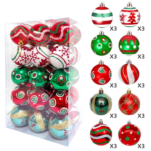 30pcs 2.36inch Christmas Ball Ornaments, Glitter Red and Green Painted Shatterproof Christmas Hanging Tree Decorations for Home Xmas Tree Holiday Party Wedding Decor