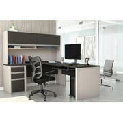 Bestar Connexion L-Shape Computer Desk w/ Hutch in Bordeaux and Slate