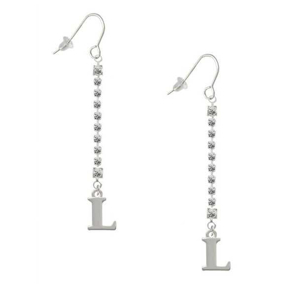 Delight Jewelry Silvertone Large Initial - L - Silver-tone Long Sparkle Dangle French Earrings