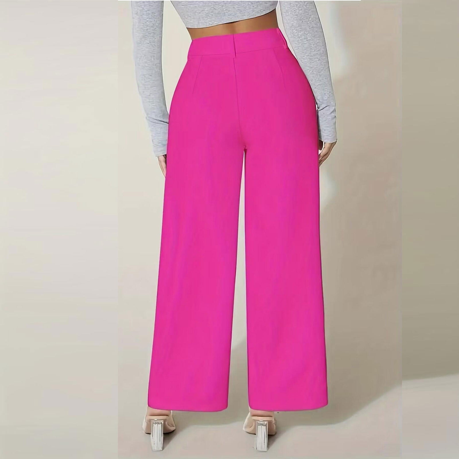 Oplxuo Womens Wide Leg Business Casual Dress Pants Classic Plain
