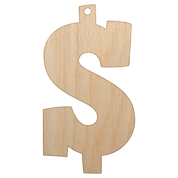 Dollar Sign Money Symbol Wood Holiday Christmas Tree Ornament Unfinished DIY Pre-Drilled Craft
