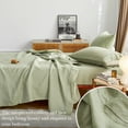 thumbnail image 3 of Simple&Opulence 100% French Linen Sheet Set Breathable Durable for Hot Sleepers Bedding 4 pcs - 1 Flat Sheet,1 Fitted Sheet,2 Pillowcases with Hemstitch Lace Embroidery Design (Sage Green, King), 3 of 9