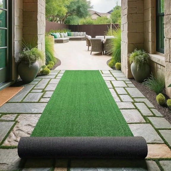 Ottomanson Artificial Grass Turf 2'7 x 24' Indoor Outdoor Faux Grass Rug with Drainage Holes Customizable with Extra Long Size Options Perfect for Patio Lawn Balcony Weddings Photoshoot Backdrop