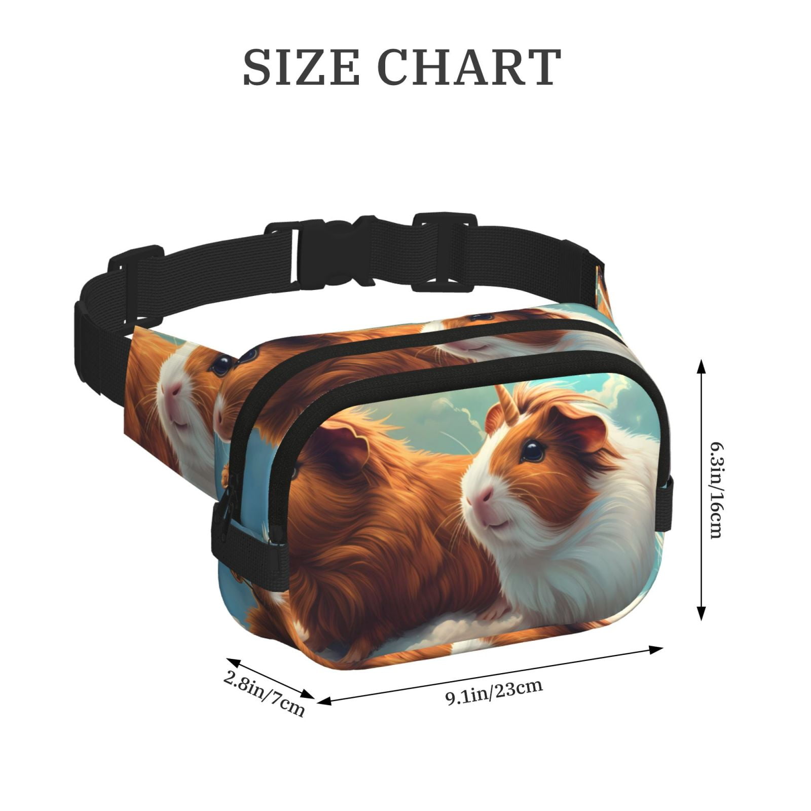 Picia Cloud Guinea Pig Print Square Double-Layer Waist Bag Mini Adjustable Waist Belt Bag Exercise Running Travel Hiking