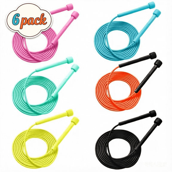 6 Pack Lightweight Adjustable Kids Jump Rope Home Fitness, Tangle Free Skipping Rope, Speed Jumping Rope for Kids, Women Men Jumping Rope for Workout