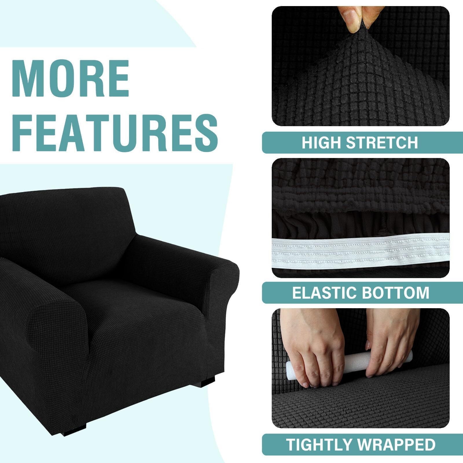 LKJYER Chair Slipcover with Ottoman Cover, Stretch Sofa Cover with Ottoman Slipcovers Removable Washable Armchair Covers Non Slip Furniture Protector