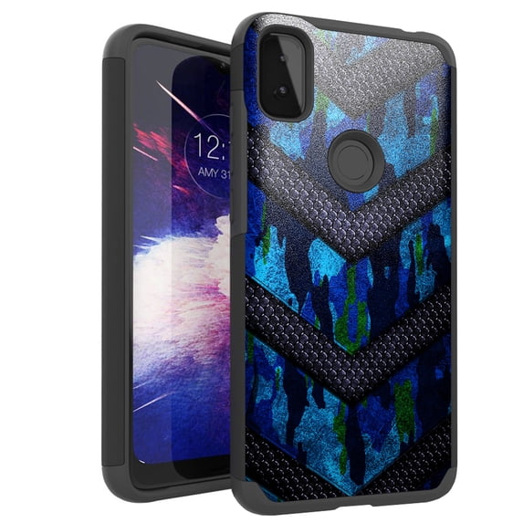 DALUX MetKase Hybrid Slim Phone Case Compatible with T-Mobile REVVL 4G (2020) - Blue Camo Badge