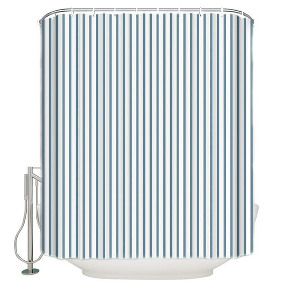 Blue White Stripe Pattern Shower Curtain, 66" x 72", Simple Style Light Blue Pinstriped Waterproof Bathroom Curtain Washable Shower Curtain Set with 12 Hooks