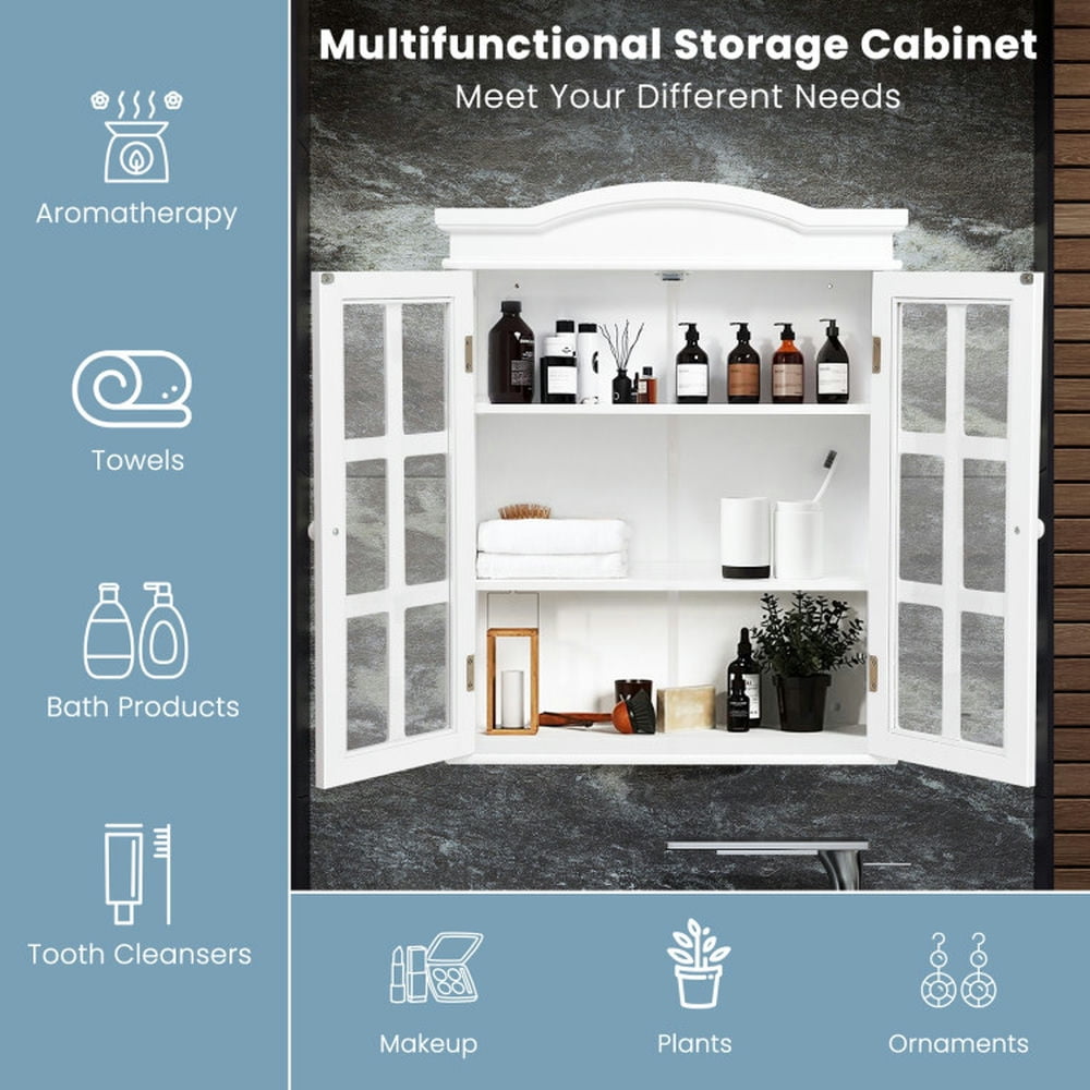 Finihen Bathroom Wall Cabinet, Wall Mounted Bathroom Cabinet, Medicine Cabinet, Wall-Mount Bathroom Double Doors Shelved Storage Cabinet, for Bathroom, White Finihen Bathroom Wall Cabinet, Wall Mounted Bathroom Cabinet, Medicine Cabinet, Wall-Mount Bathroom Double Doors Shelved Storage Cabinet, for Bathroom, White