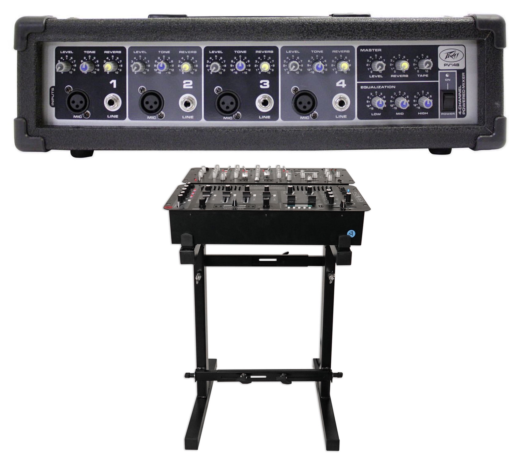 Peavey PVi4B PVi 4B 100 Watt 4 Channel Powered Mixer with 4 XLR Mic Inputs+Stand