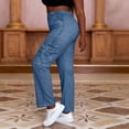 thumbnail image 2 of Straight Jeans for Women Fashion Casual Elastic Waist Pants Imitation Denim Pants with Pockets, 2 of 8