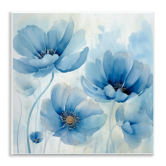 Stupell Industries Blue Poppies Ombre Plants & Flowers Painting Unframed Art Print Wall Art, 12 x 12