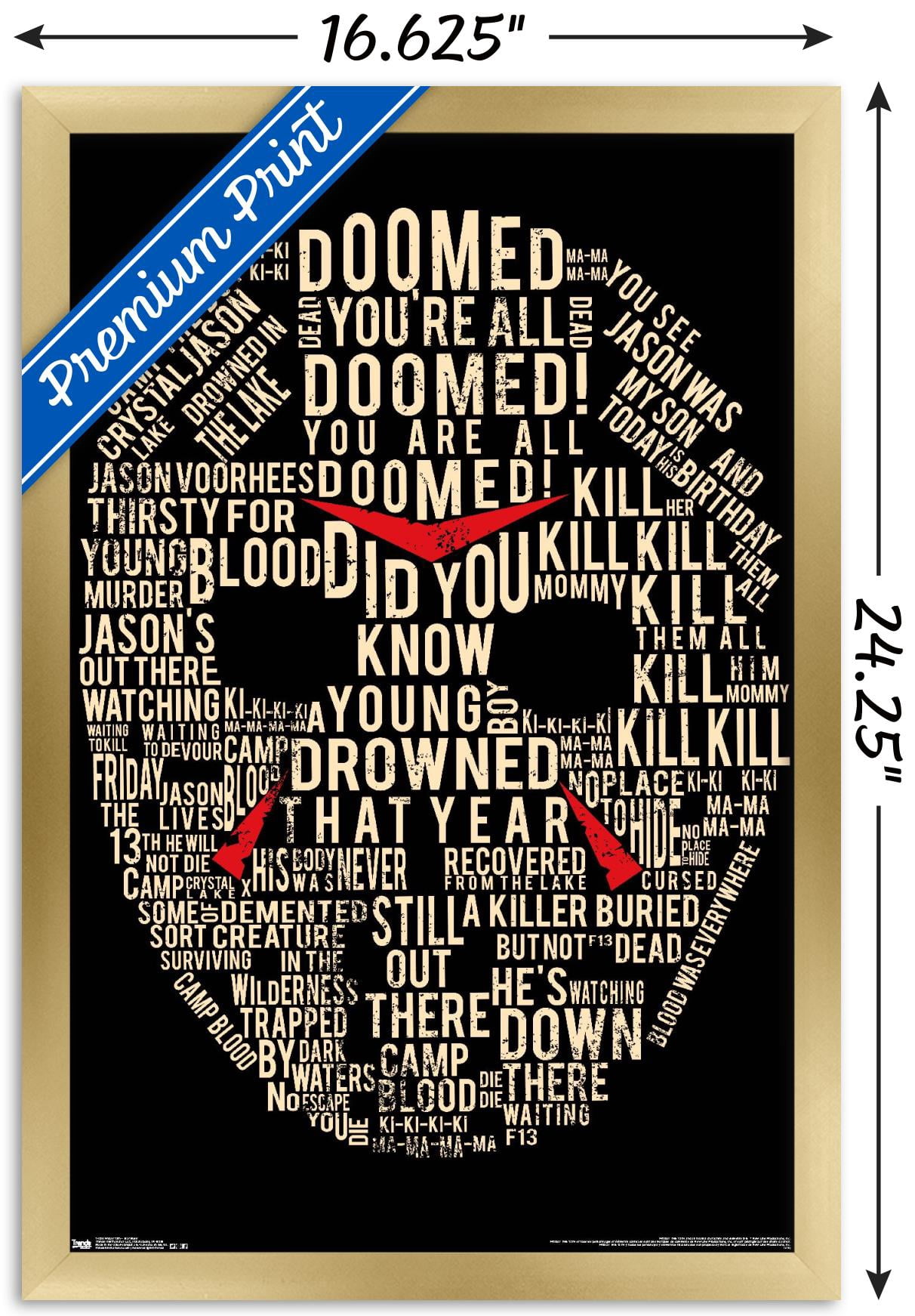 Friday The 13th - Text Mask Wall Poster, 14.725" x 22.375", Framed