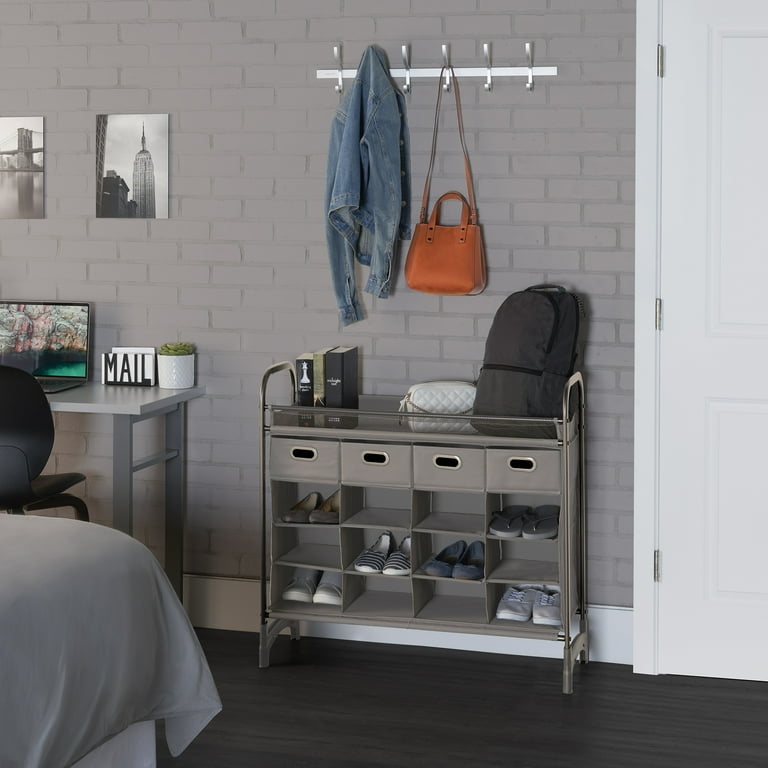 Neatfreak Stackable 16-Cubby Silver Shoe Rack and Organizer with