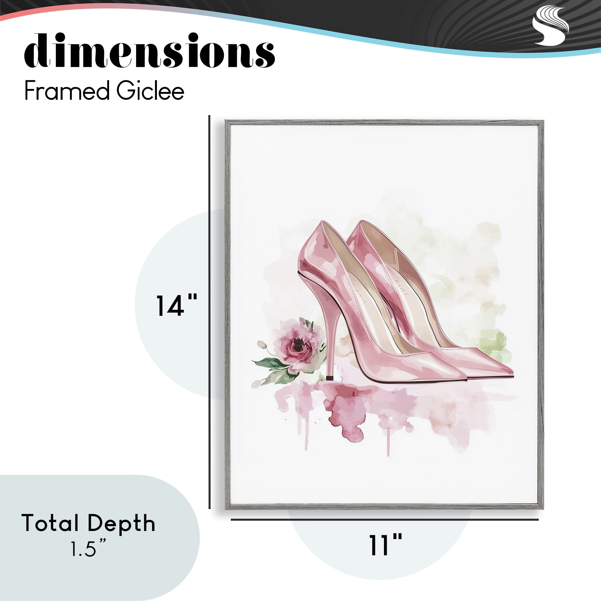Rosy Pastel Heels Gray Framed Giclee Art, design by Christine Simpson Art