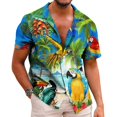 thumbnail image 4 of Camisa hawaiana de manga corta con estampado floral de loro en 3D de verano para hombre, blusa de moda con un solo pecho para hombre, 4 of 5