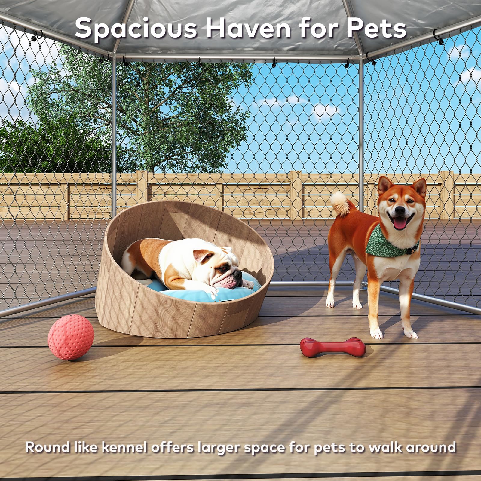 TIME RAY 6.8x6.8 ft Outdoor Dog Kennel,Dog Kennel Outdoor with Waterproof Cover and Security Lock, Galvanized Hexagonal Dog Cage for Large Dogs