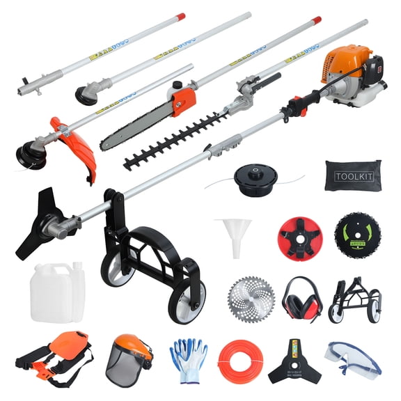 Lanzxjv 8-in-1 Multi-Functional Trimming Tool, 52CC 2-Cycle Gas Powered Hedge Trimmer, Weed Eater, String Trimmer, Brush Cutter, Edger, Pole Saw Chainsaw Pruner with Extension Pole