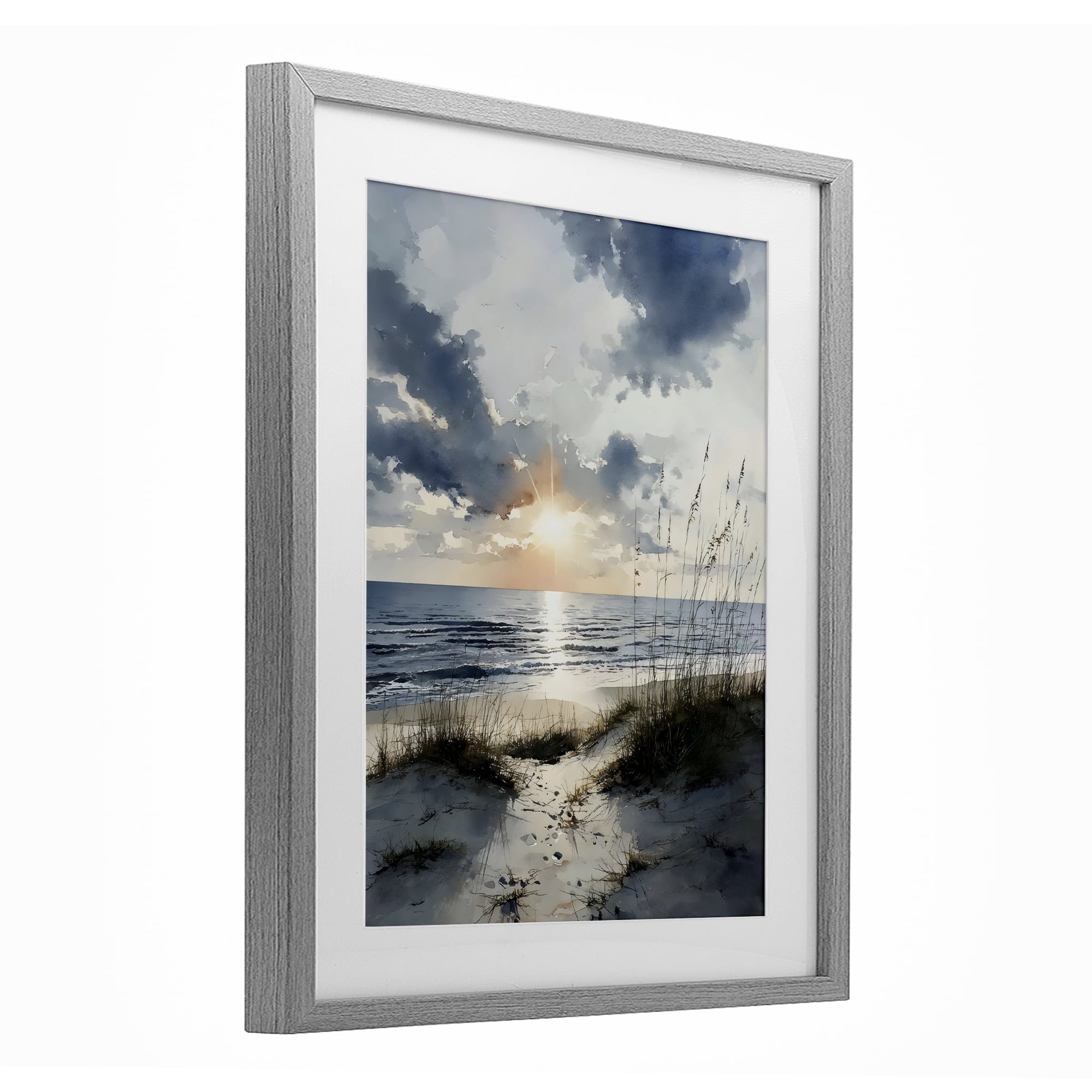 Stupell Industries Ocean Sunrise over Sandy Dunes Gray Framed Print Under Glass, design by Franklyn Gregory