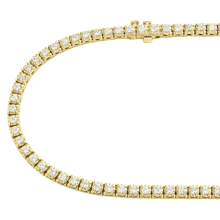 Men's Diamond Tennis Necklace 3 ct tw Round-cut 10K Yellow Gold 22