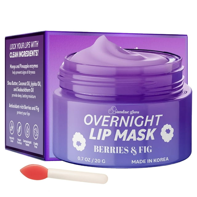 Mascarilla labial Sundae Glow con frutos rojos e higos: reparación labial nocturna, hidratación intensa y suavidad. Probada por dermatólogos. Cuidado labial coreano. Vegano, belleza limpia, 95 % natur