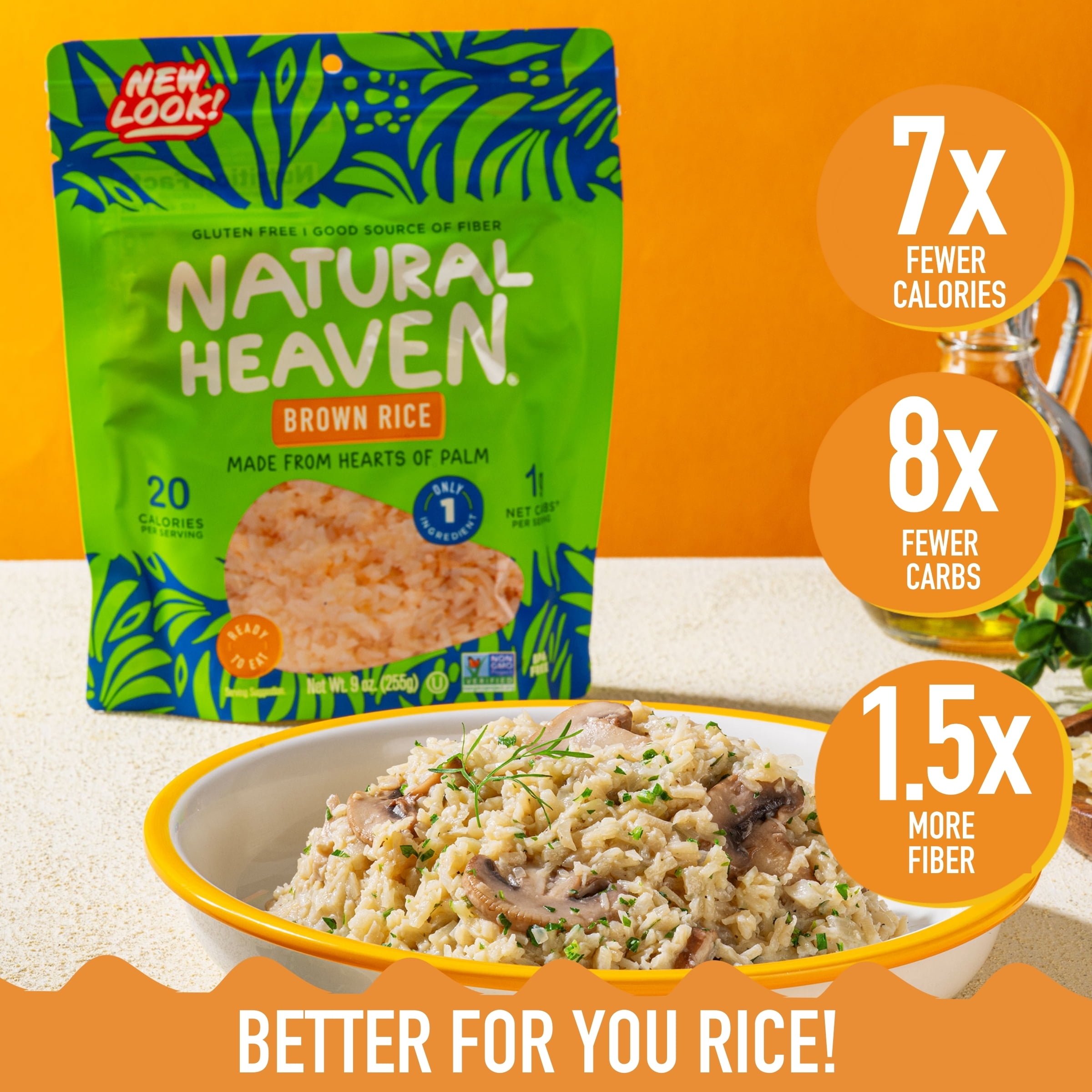 Natural Heaven Hearts Of Palm Brown Rice - 6 count, 54oz (255g) each - Low Carb, Gluten-Free & Good Source of Fiber