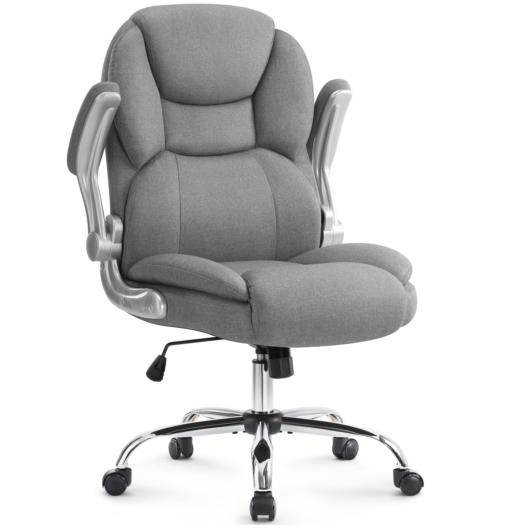 Gray Executive Office Chair, Ergonomic Big and Tall Computer Desk Chair, High Back with Padded Flip-up Armrest, Lumbar Support Swivel Rolling Chair