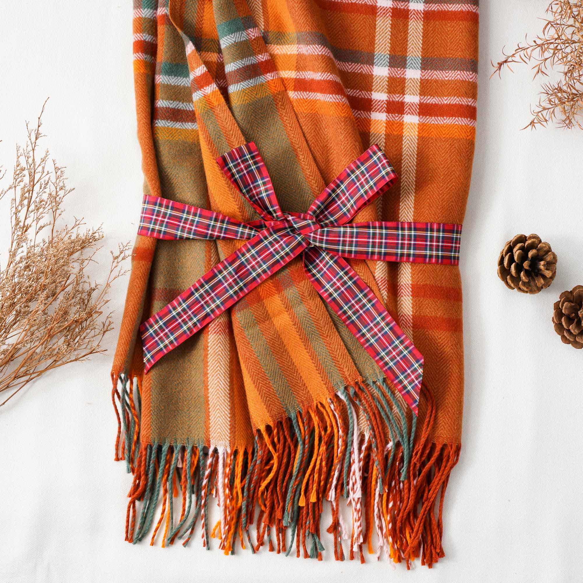 Battilo Orange Buffalo Plaid Throw Blanket for Couch Bed Sofa, Super