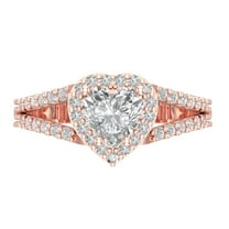 1.49 ct Heart Cut White Sapphire with Simulated Diamond Halo Accents 18K Rose Gold Womens Engagement Ring