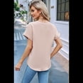 thumbnail image 4 of Camisetas de Mujer con Cuello en V y Botones, Corta, Corte Holgado, Informales, de Verano, Color Albaricoque, L, 4 of 10