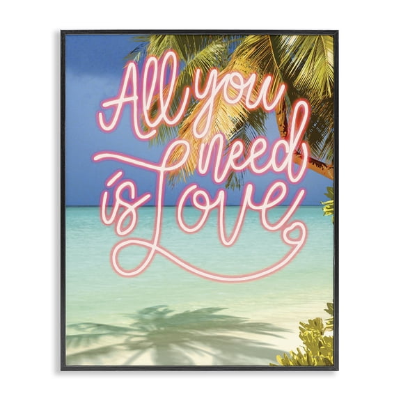 Stupell Industries Coastal Tropical All You Need Is Love Black Framed Giclee Art, 11 x 14, by Amber Sterling