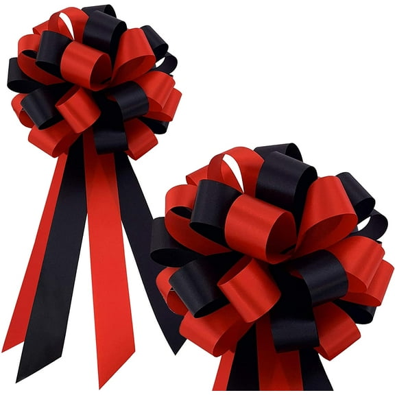 Black and Red Pull Bows - 8" Wide, Set of 6, Christmas, Wedding Pew Bows, Reception, Anniversary, Halloween, Birthday, Fundraiser, Gift Basket, Valentine's Day
