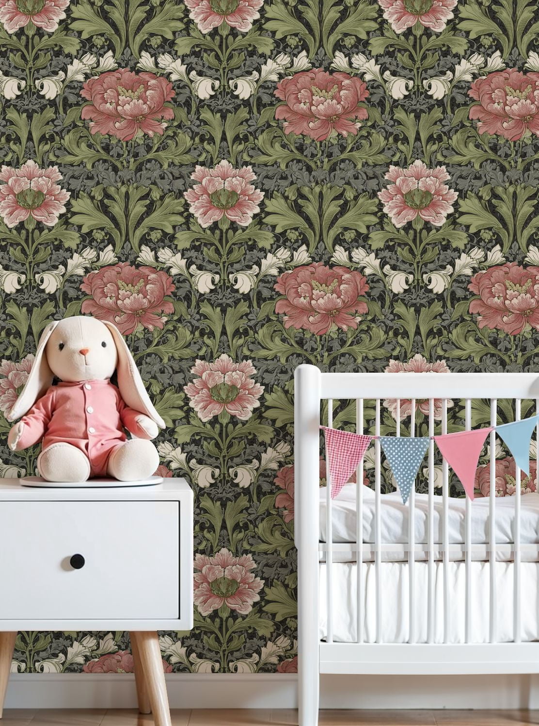 Farmhouse Peel and Stick Wallpaper Vintage Floral Peonies Ornate Leaves Dark Wall Mural 23.6in x 9.8ft Self Adhesive Removable Wall Paper Renter Friendly Wallpaper for Nursery Bedroom Cabinets