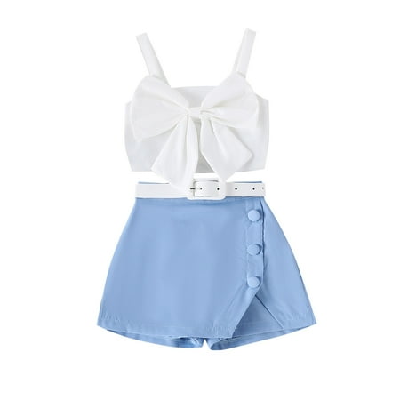 Shadoumai Girls 2 Piece Summer Outfits Cap Sleeve Shirt and Elastic Waist Shorts Casual Clothing Set (5-14 Years)