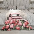 thumbnail image 5 of Throw Blanket Pink Tulips In Old Red Cab Pickup Truck Luxury Velvet Super Soft Valentines Decorations Decorative Flannel Blanket for Couch Bed Living Room for Adults Teens Kids 60"x80", 5 of 8