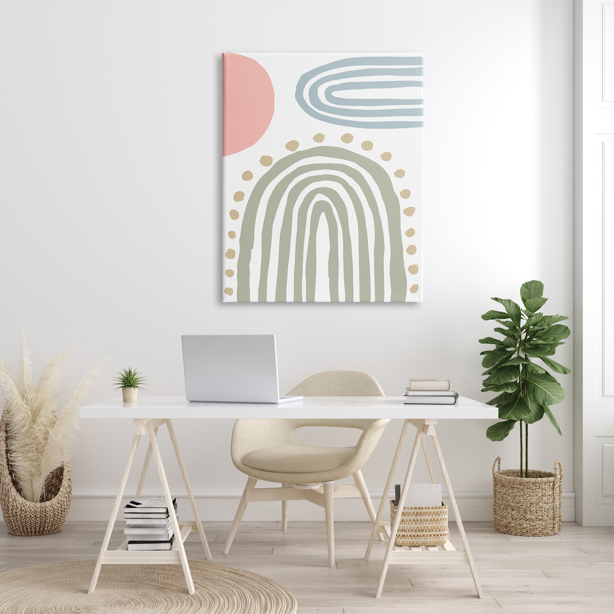 Stupell Indtries Abstract Rainbow Sky Pink Sun Polka Dots,36 x 48,Design by Elizabeth Medley