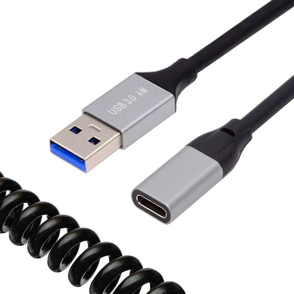 Xiwai USB 3.0 Type-A Male to USB-C Type-C Female Stretch Coiled Cable 100cm Extension 5Gbps for Disk Phone Camera Data