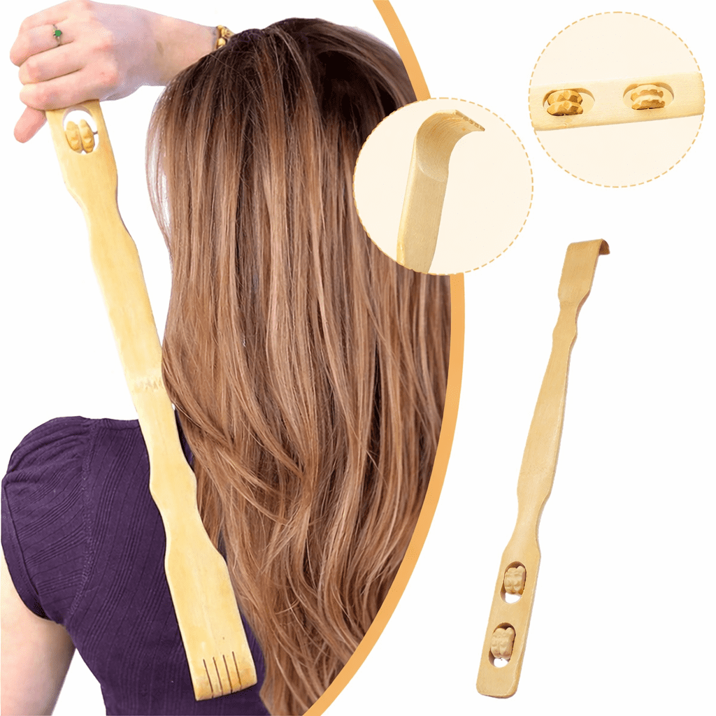 PULMCheerger New 18" Bamboo Wood Back Scratcher With 2 Rollers -Back Scratcher Massage Tool