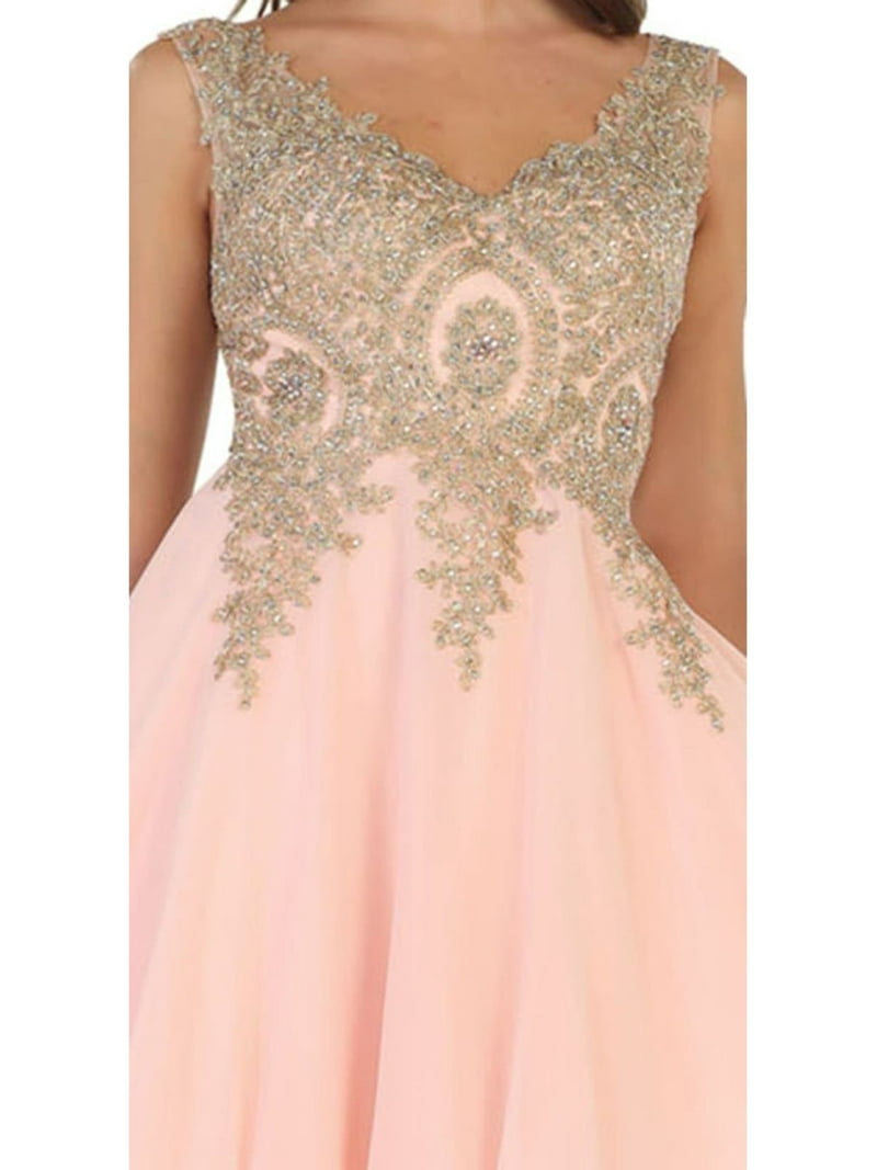 Womens Blush Cocktail Semi Formal Graduation Short V-Neck Sleeveless A-Line  Plus Size Dress - Walmart.com