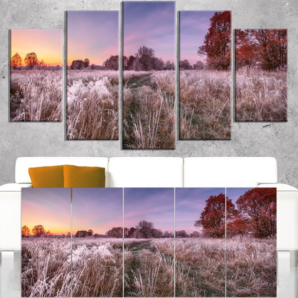 Design Art Frosty Fall Trees With Red Leaves Landscape Print Wall Artwork Walmart Com Walmart Com