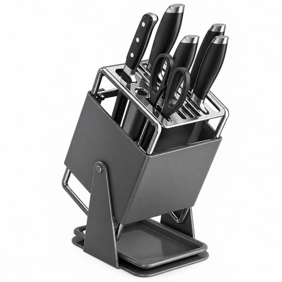 M Buder Rotating Knife Block, Stainless Steel Knife Holder Stand, Extra Large capacity Knife Storage for Knives and Utensils for Kitchen Counter Top