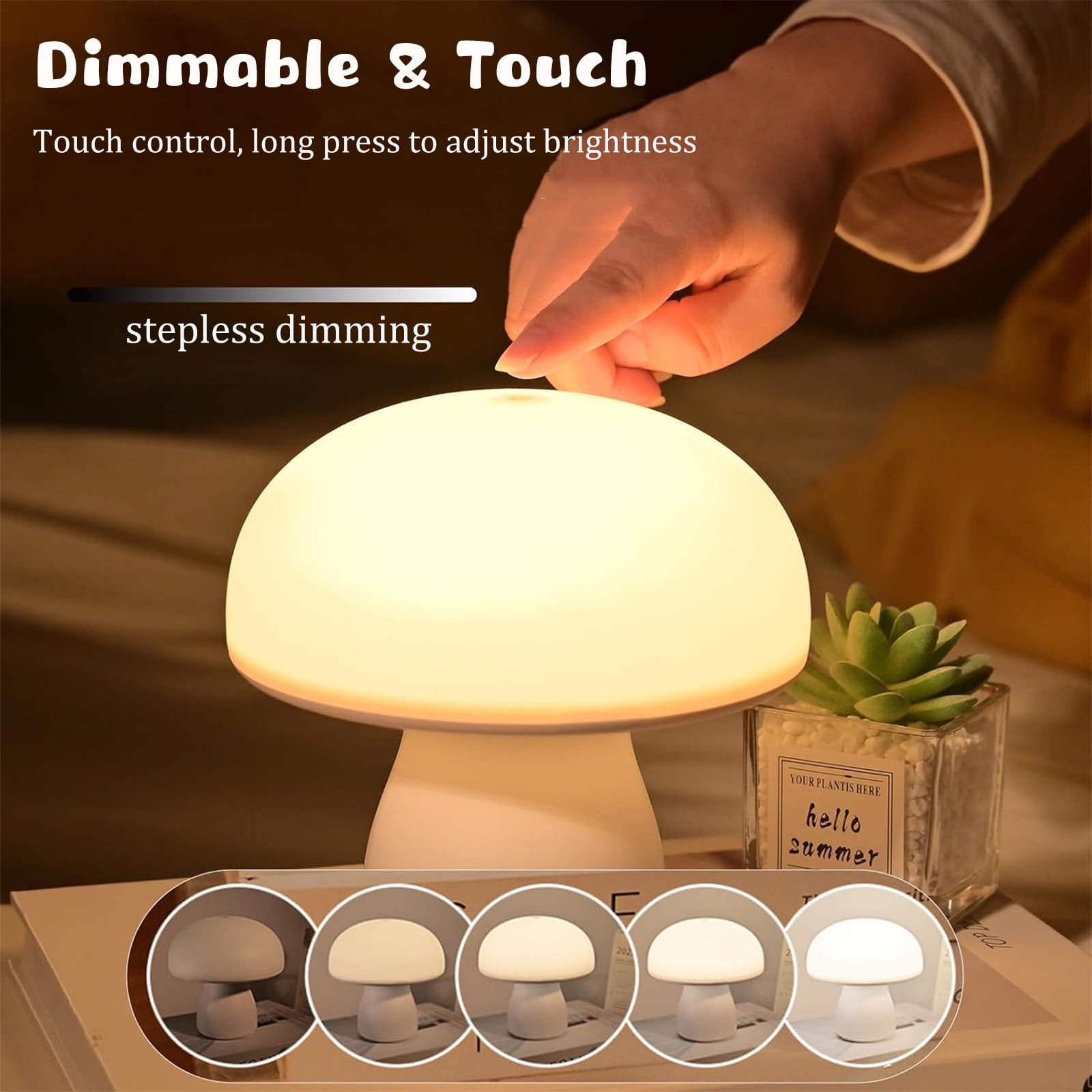 Mushroom Night Light for Kids, Rechargeable Touch Mushroom Lamp with Timer & Clock Display, 3 Color Temperatures Dimmable Nursery Lights Bedside Lamp, Cute Lamp for Girls Boys Baby Toddlers