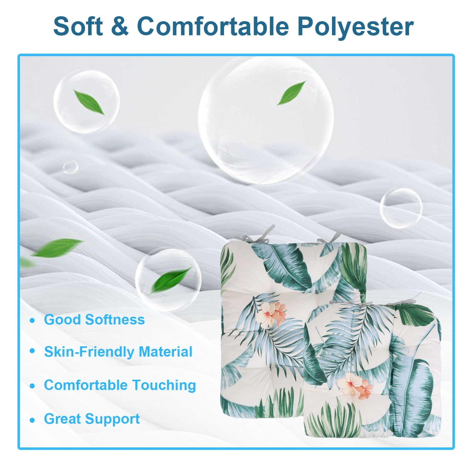 Outdoor Rocking Chair Cushion Upper and Lower Rocking Chair Seat Cushion Set with Non-Slip Ties for Indoor Outdoor Beige Green Palm