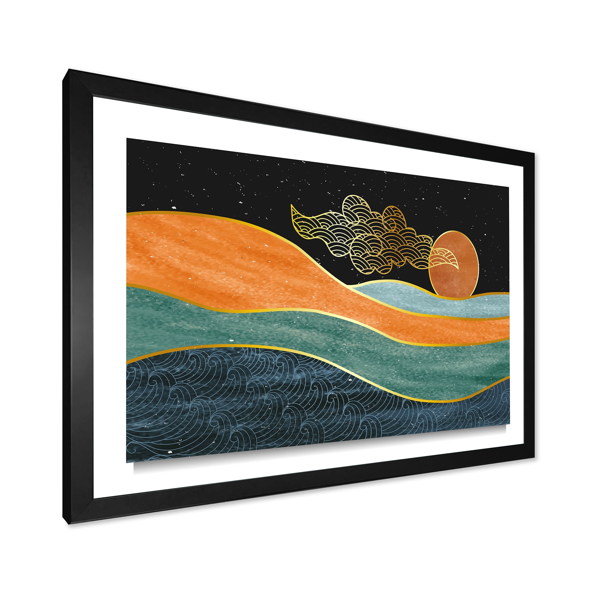 Designart 'Abstract Nature Sea Sun Sky Mountain Landscape' Modern Framed Art Print