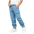 thumbnail image 2 of Boys Cargo Sweatpants Elastic Waist Relaxed Fit Soft Casual Kids Joggers Active Pants Light Blue 8 Years, 2 of 8